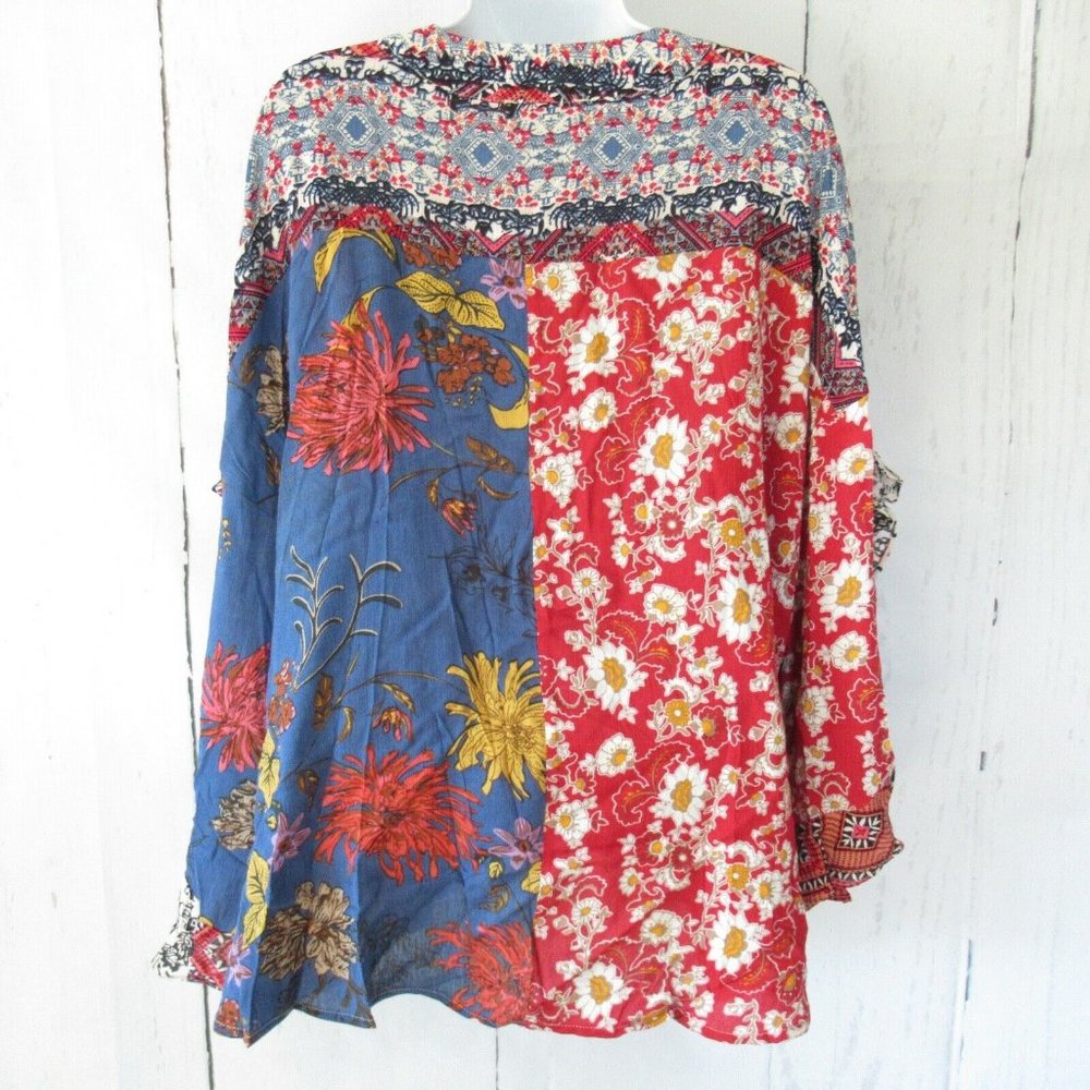 Umgee Top Mixed Floral Ruffle Sleeve Ruffle Boho - Picture 7 of 8